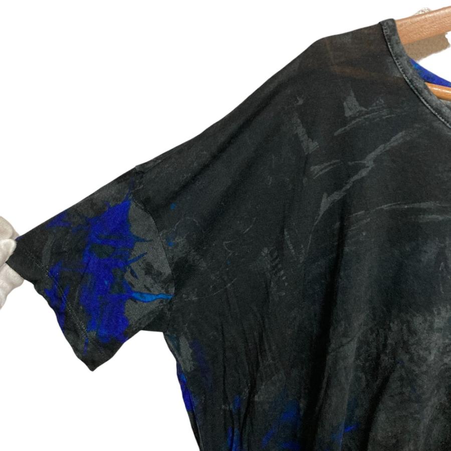美品 24SS Y's ヨウジヤマモト エスニックフラワーTシャツ YS-T45-266 サイズ2 ブラック ブルー レディース 古着 中古 USED Yohji Yamamoto（ヨウジヤマモト） 美品 24SS Y's エスニックフラワーT