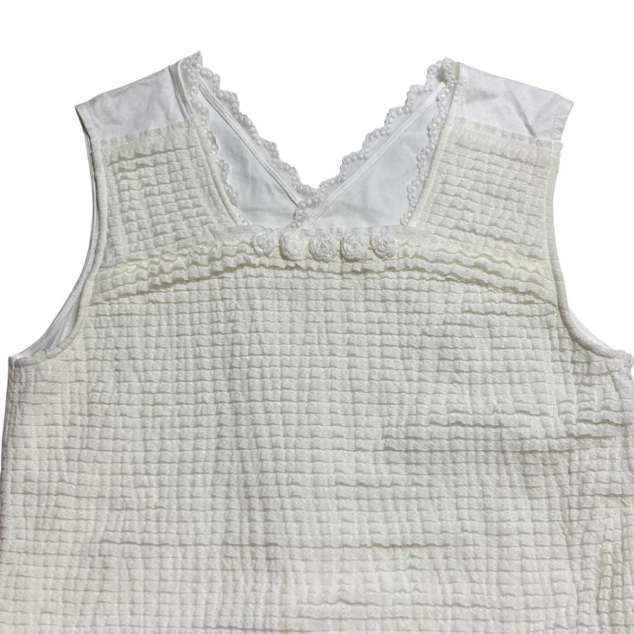 美品 INGEBORG インゲボルグ フラワーモチーフ付 ストレッチフリルレースノースリーブ サイズ4 ホワイト レディース 古着 中古 USED INGEBORG（インゲボルグ） 美品 フラワーモチーフ付 ストレッチフリル