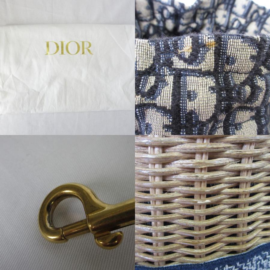 美品 Christian Dior クリスチャンディオール オブリーク ウィッカー ショルダーバッグ 63-MA-1200 ネイビー ナチュラル レディース 古着 中古 USED Christian Dior - 美品 Christian Dior クリスチャンディオール