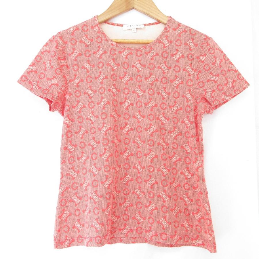 美品 CELINE セリーヌ モノグラム ロゴ 半袖 Tシャツ Ⅼサイズ ピンク  レディース 古着 中古 USED CELINE（セリーヌ） 美品 モノグラム ロゴ 半袖 Tシャツ ?サイズ