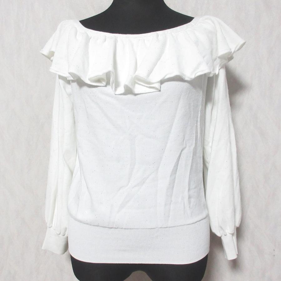 良品 25SS La boutique BonBon ラブティックボンボン スパンコールラッフルオフショルニット LBZ1051205A0010 F ホワイト レディース 古着 中古 USED La boutique Bonbon（ラブティックボンボン） 良品 25SS La boutique