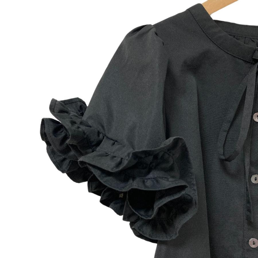 美品 FIT MORE フィットモア フリルパフスリーブバンドカラーシャツ 