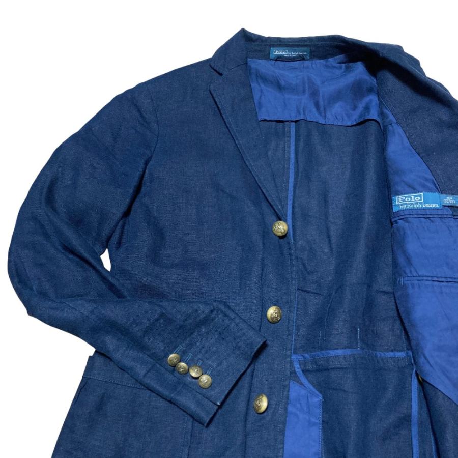 ポロバイラルフローレン　レザー　テーラードジャケット　スエード　ネイビー L 良品 Polo by Ralph Lauren ポロバイラルフローレン 紺ブレ ワッペン