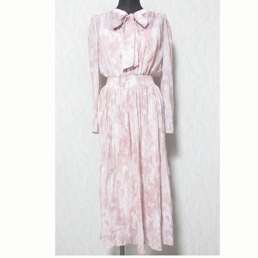 セルフォード ボウタイ プリーツ ワンピース インナー付き ベージュピンク 36 CELFORD（セルフォード） 美品 25SS CELFORD ボウタイプリーツ