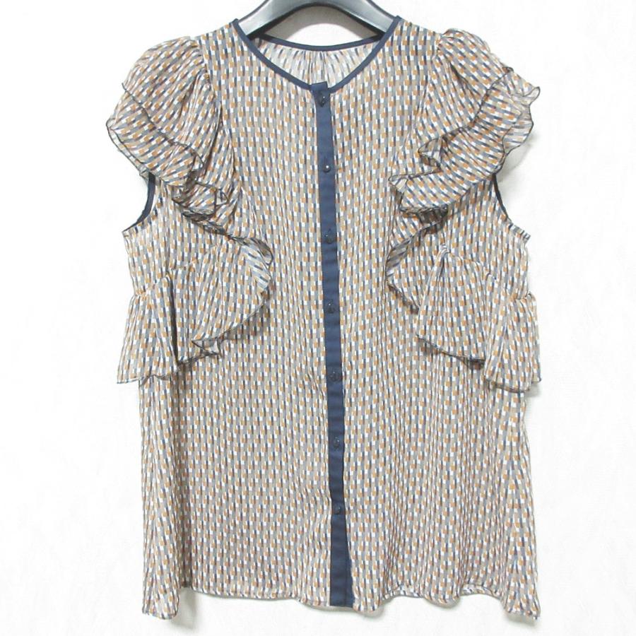 ANAYI（アナイ） 美品 ジオメトリックプリント ラッフルブラウス 38 