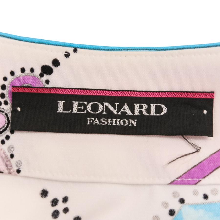 美品♡レオナール カンカン ノースリーブ フレアワンピース 花柄 肩リボン 38 LEONARD FASHION 良品 レオナール ファッション カンカンストレッチ