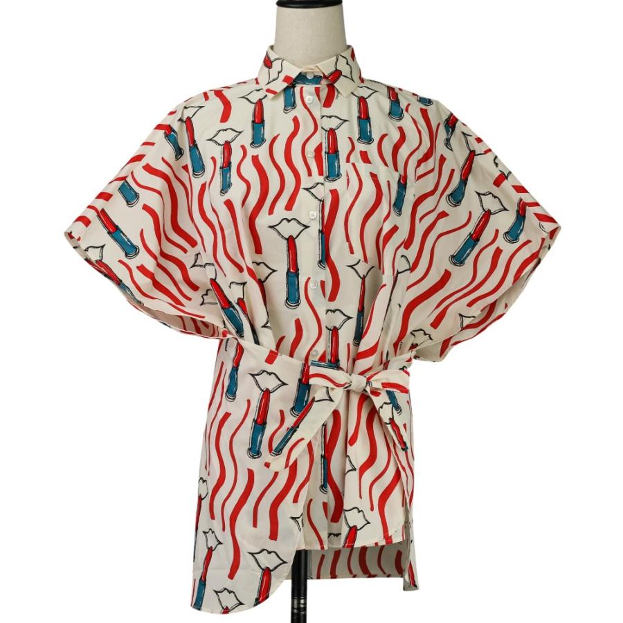 美品 VALENTINO ヴァレンティノ リッププリント ポンチョ ブラウス 42 ホワイト レッド レディース 古着 中古 USED VALENTINO（ヴァレンティノ） 美品 リッププリント ポンチョ ブラウス
