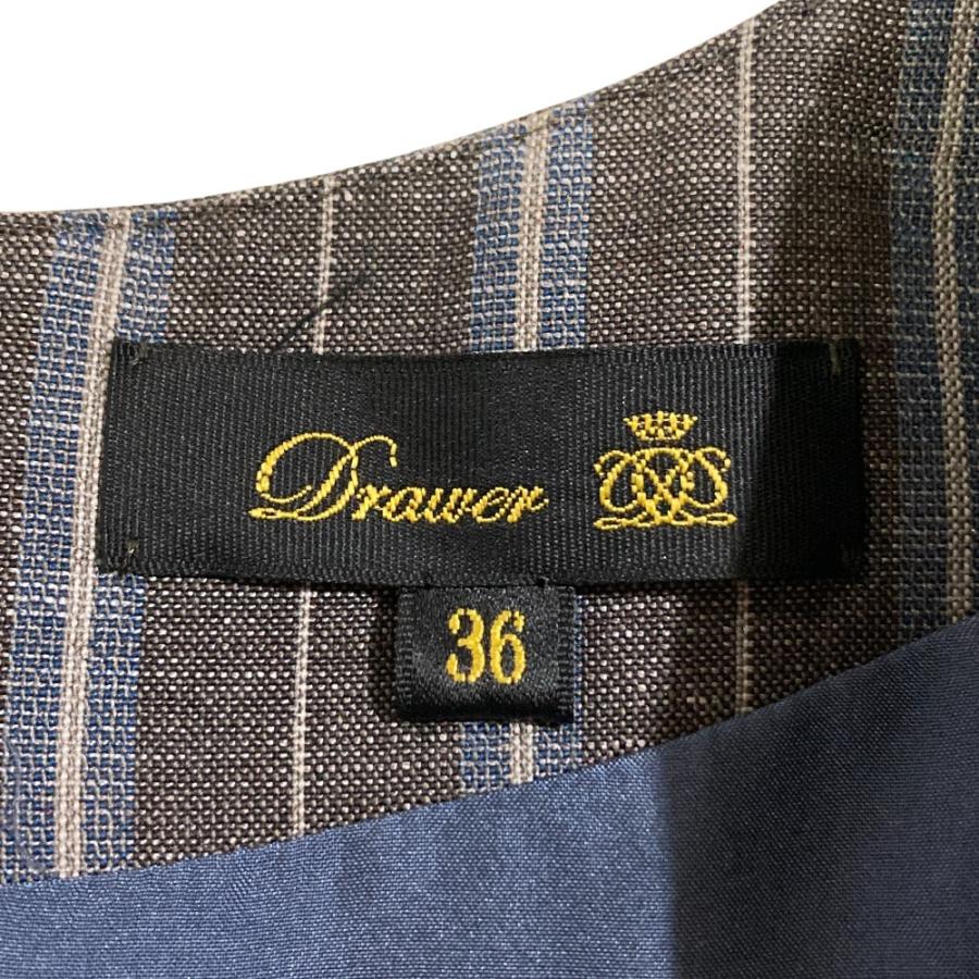 DRAWER（ドゥロワー） 美品 ウール リネンシルク ストライプワンピース 