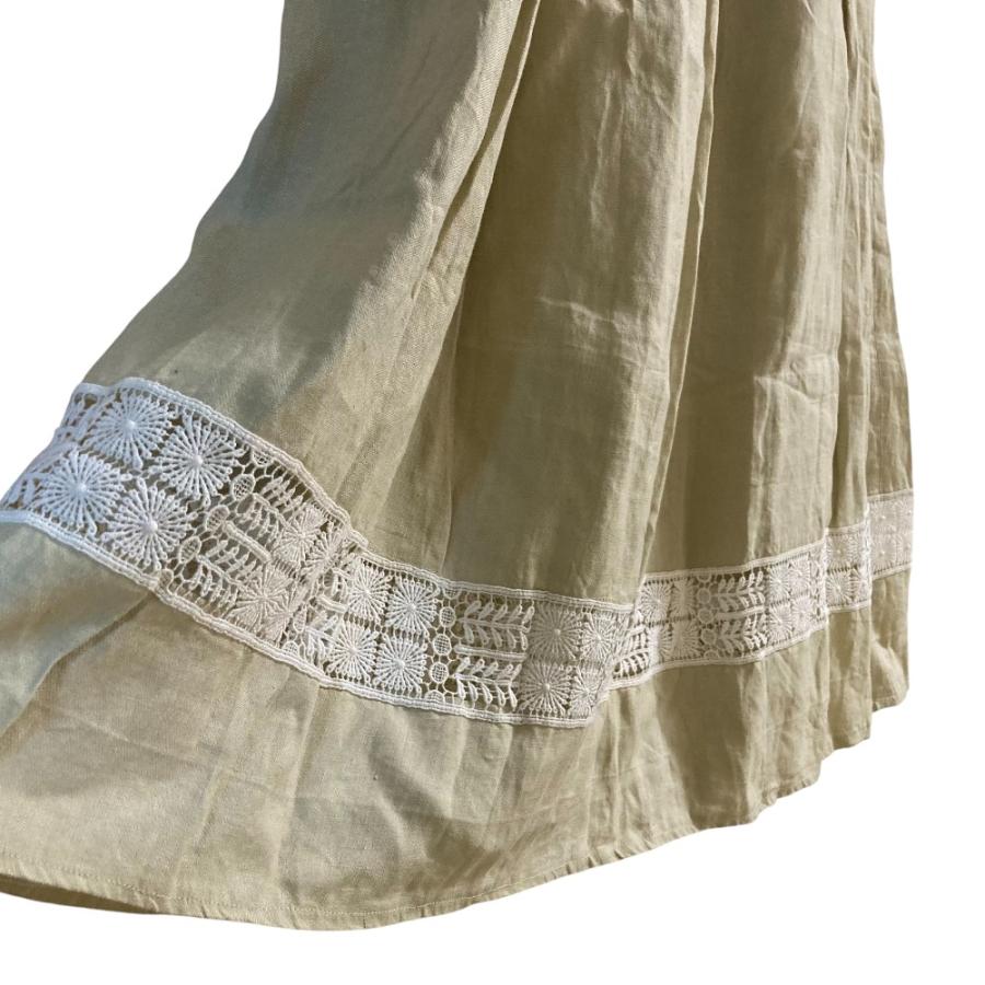 美品 Lisette リゼッタ 裾レース リネン シルク ロングスカート サイズ