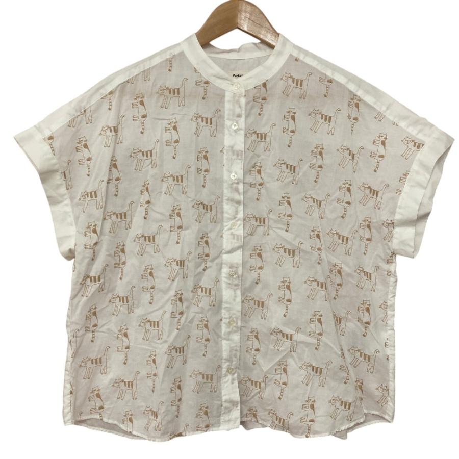 Parks 美品 Parkes パークス フレンチスリーブ スタンドカラー 猫柄 