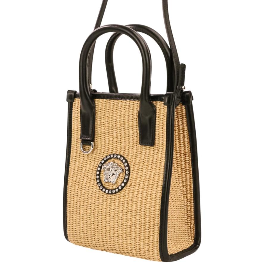 美品 Versace ヴェルサーチ スタッド ラ メデューサ 2way トートバッグ ハンドバッグ ショルダーバッグ 1A08263 ナチュラル ブラック レディース 古着 中古の画像