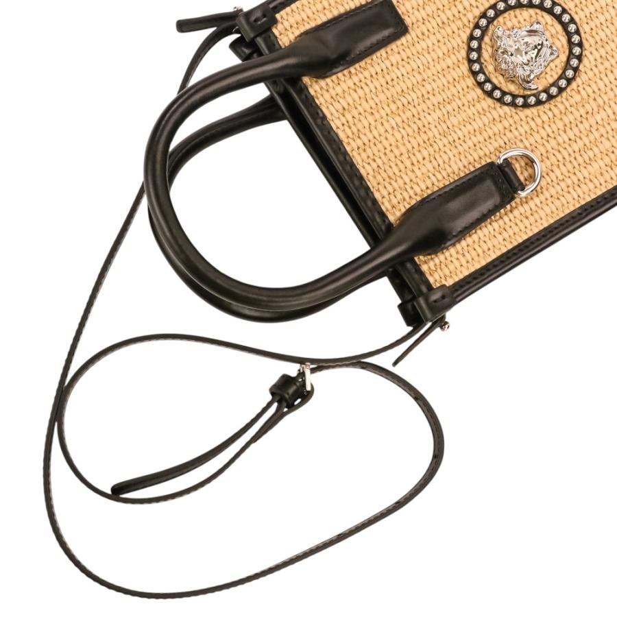 美品 Versace ヴェルサーチ スタッド ラ メデューサ 2way トートバッグ ハンドバッグ ショルダーバッグ 1A08263 ナチュラル ブラック レディース 古着 中古の画像
