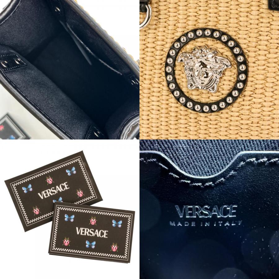 美品 Versace ヴェルサーチ スタッド ラ メデューサ 2way トートバッグ ハンドバッグ ショルダーバッグ 1A08263 ナチュラル ブラック レディース 古着 中古の画像