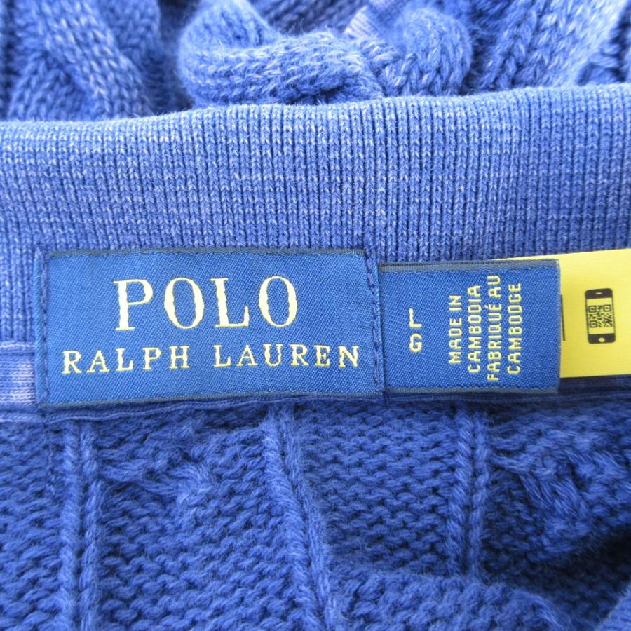 美品 POLO RALPH LAUREN ポロラルフローレン ヴィンテージ加工 ケーブルニット 半袖 ポロシャツ LGサイズ ネイビー レディース 古着 中古 USED POLO RALPH LAUREN（ポロ・ラルフローレン） 美品 ヴィンテージ加工