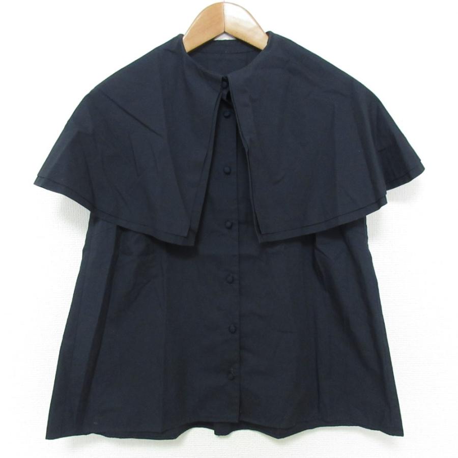 美品 Cygne シーニュ Niiina ケープブラウス シャツ ネイビー 