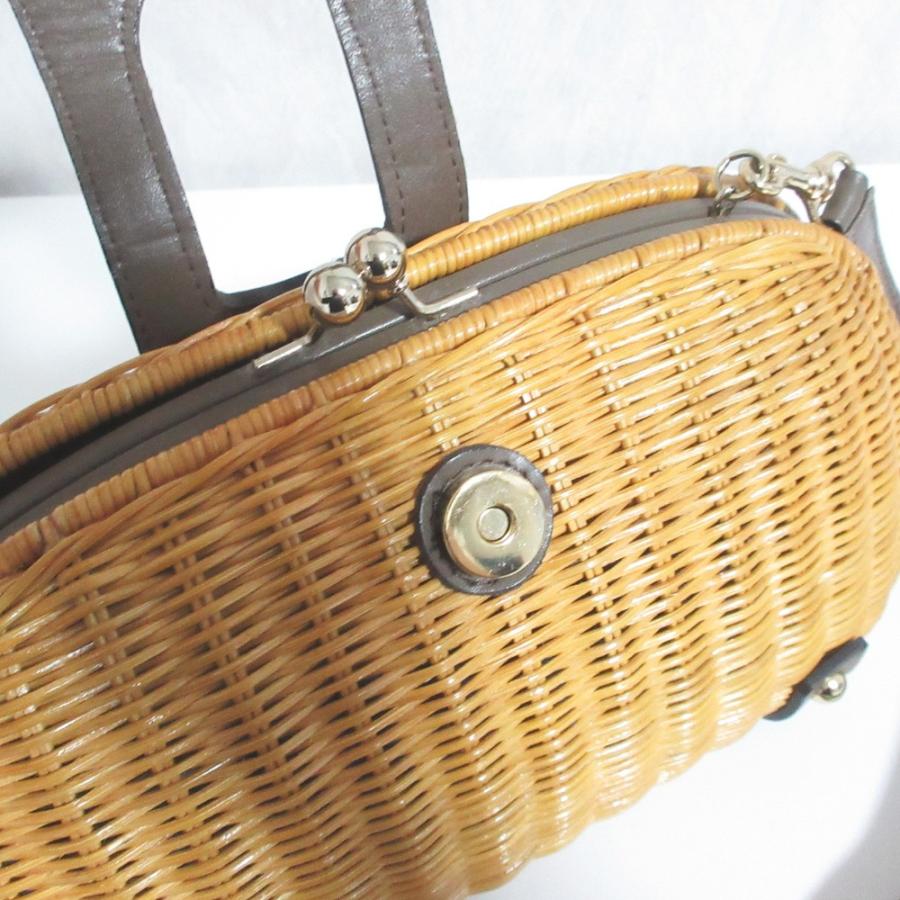 美品 GINZA Kanematsu 銀座かねまつ がま口 かごバッグ ショルダーバッグ ベージュ ブラウン レディース 古着 中古 USED 美品 GINZA Kanematsu 銀座かねまつ がま口 かごバッグ ショルダー