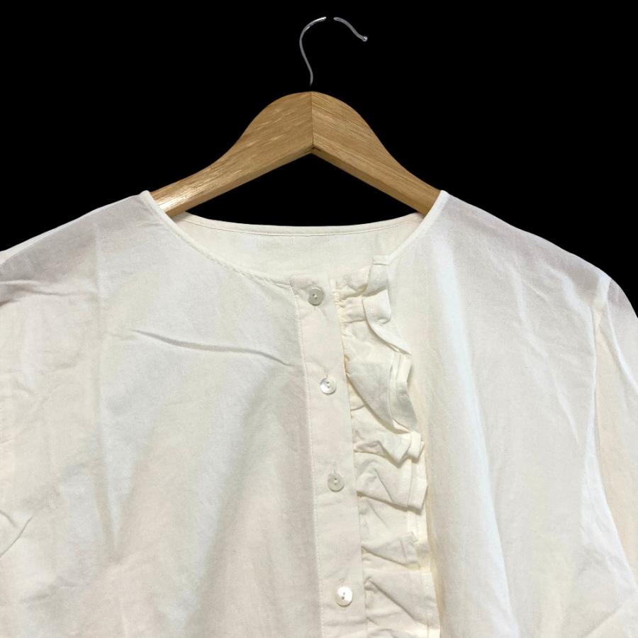 美品 群言堂 グンゲンドウ カシミヤブレンド フリル ブラウス ホワイト 