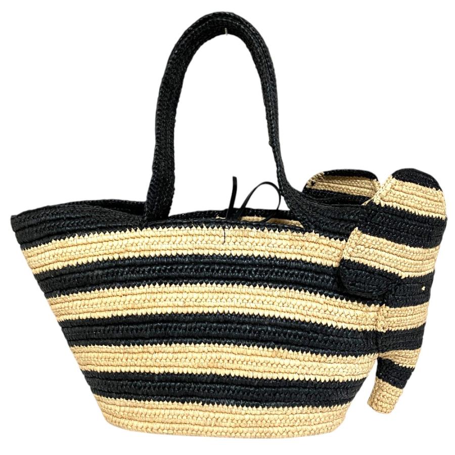 LOEWE（ロエベ） 美品 エレファント ボーダー ラフィア カゴバッグ