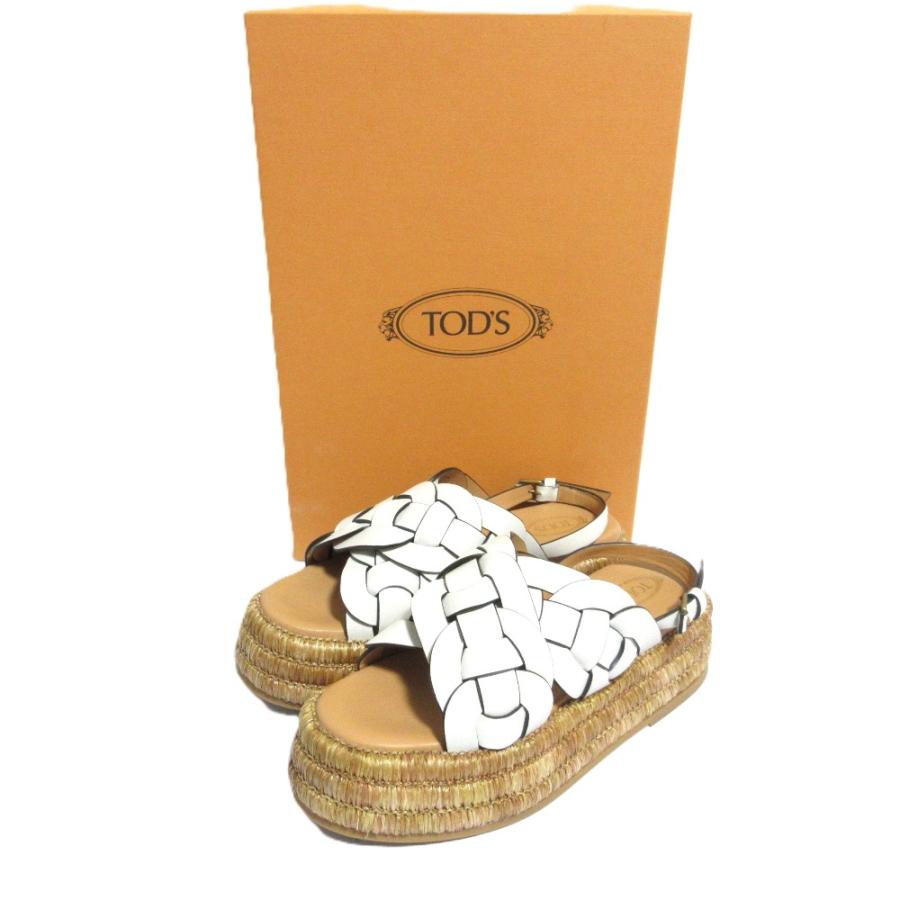 美品★TOD'S トッズ プラットフォーム サンダル 厚底 レザー 白 23.5 美品 TOD'S トッズ イントレチャートレザー プラットフォーム サンダル