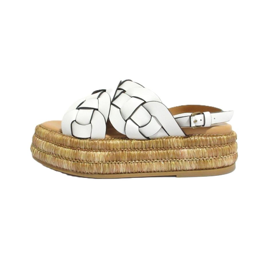 美品★TOD'S トッズ プラットフォーム サンダル 厚底 レザー 白 23.5 美品 TOD'S トッズ イントレチャートレザー プラットフォーム サンダル
