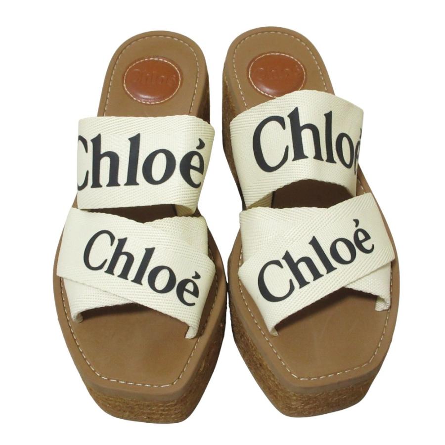 【極美品】クロエ ♡Woody ロゴリボン エスパドリーユサンダル37 24cm Chloe（クロエ） 良品 ウッディ ロゴストラップ エスパドリーユ