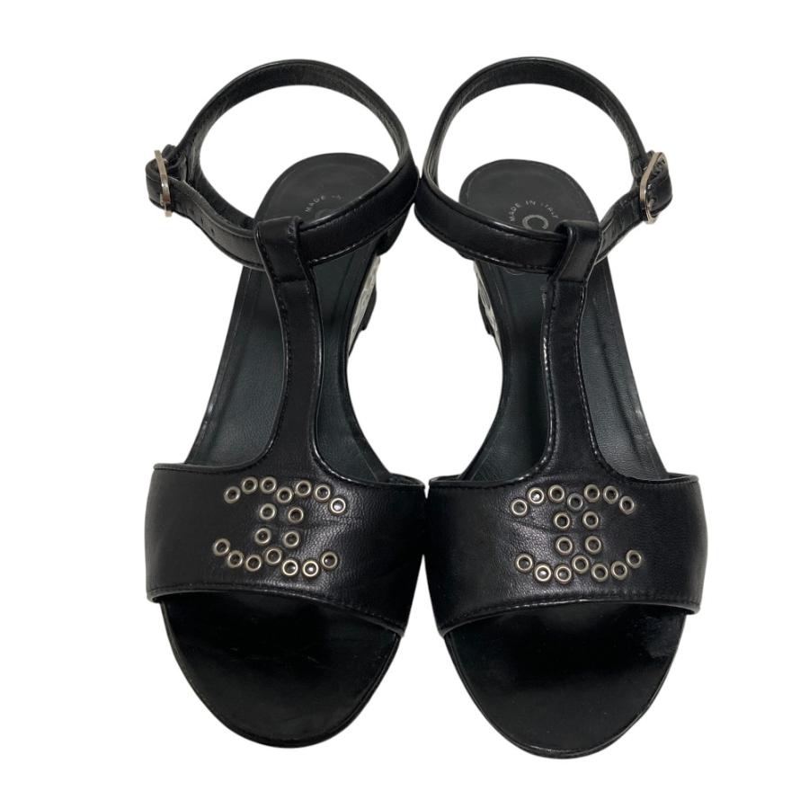 CHANEL（シャネル） 良品 Tストラップ レザー ウェッジサンダル G26757