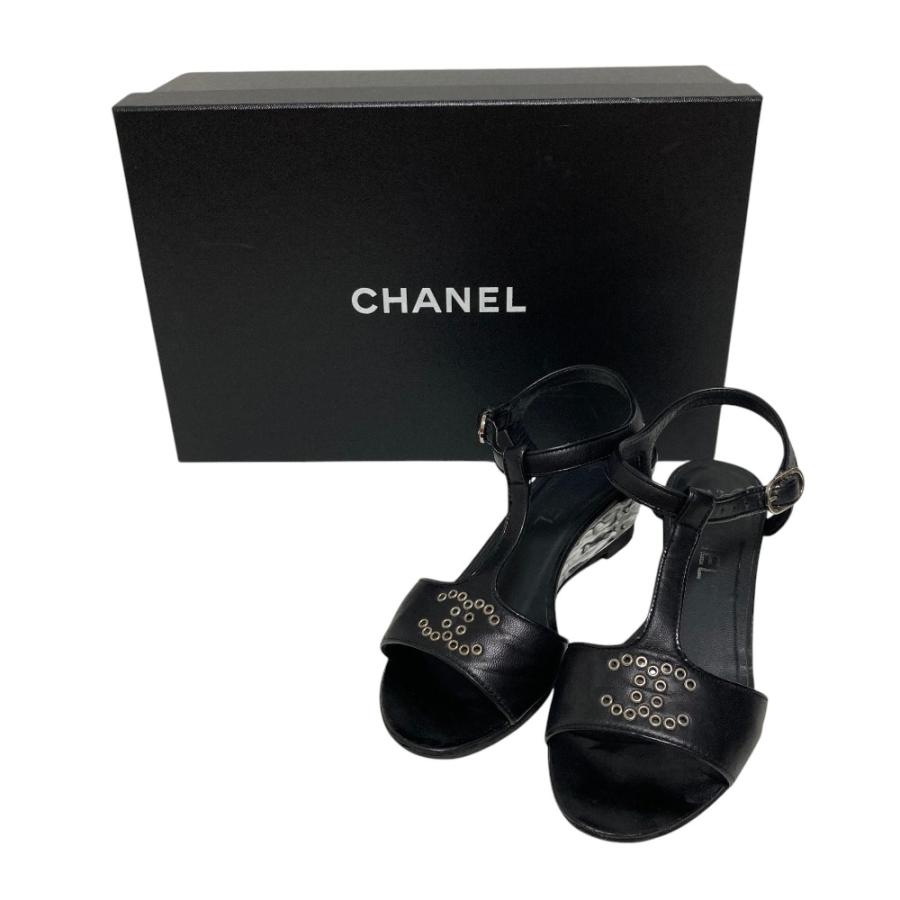 CHANEL（シャネル） 良品 Tストラップ レザー ウェッジサンダル G26757