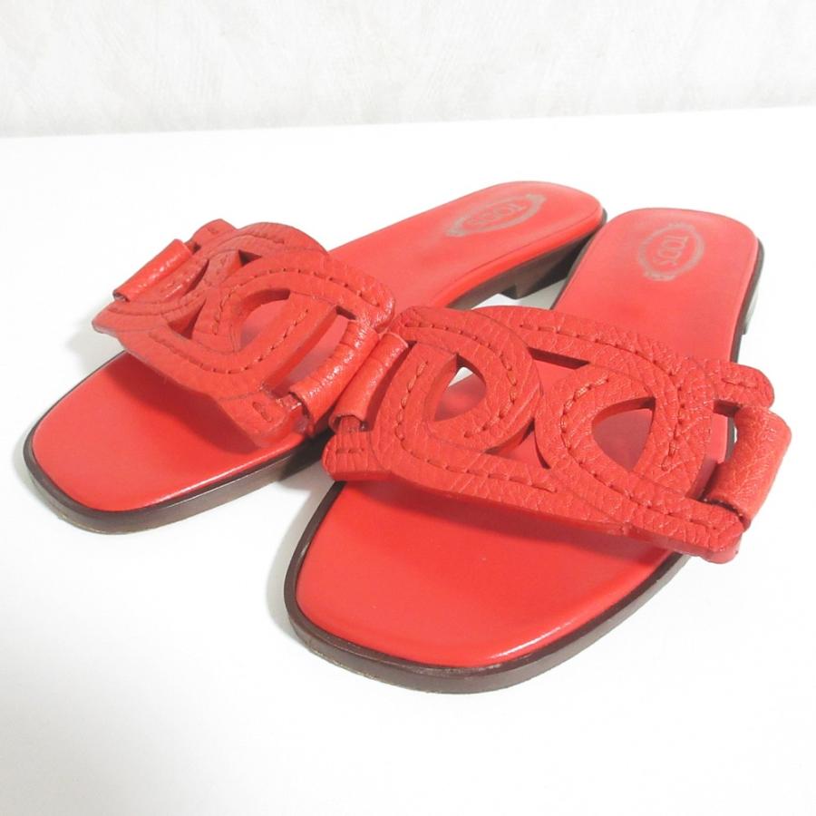 トッズ フラットミュール36 美品 TOD'S トッズ レザー スライドサンダル フラットシューズ サイズ