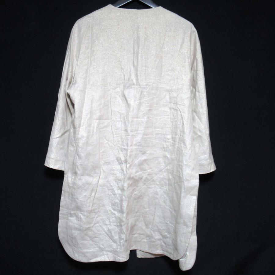 美品 24SS manzoni24 マンゾーニ24 オープンフロント リネン ノーカラーコート 24PM434 I48サイズ ベージュ レディース 古着 中古 USED 美品 24SS manzoni24 マンゾーニ24 オープンフロント リネン