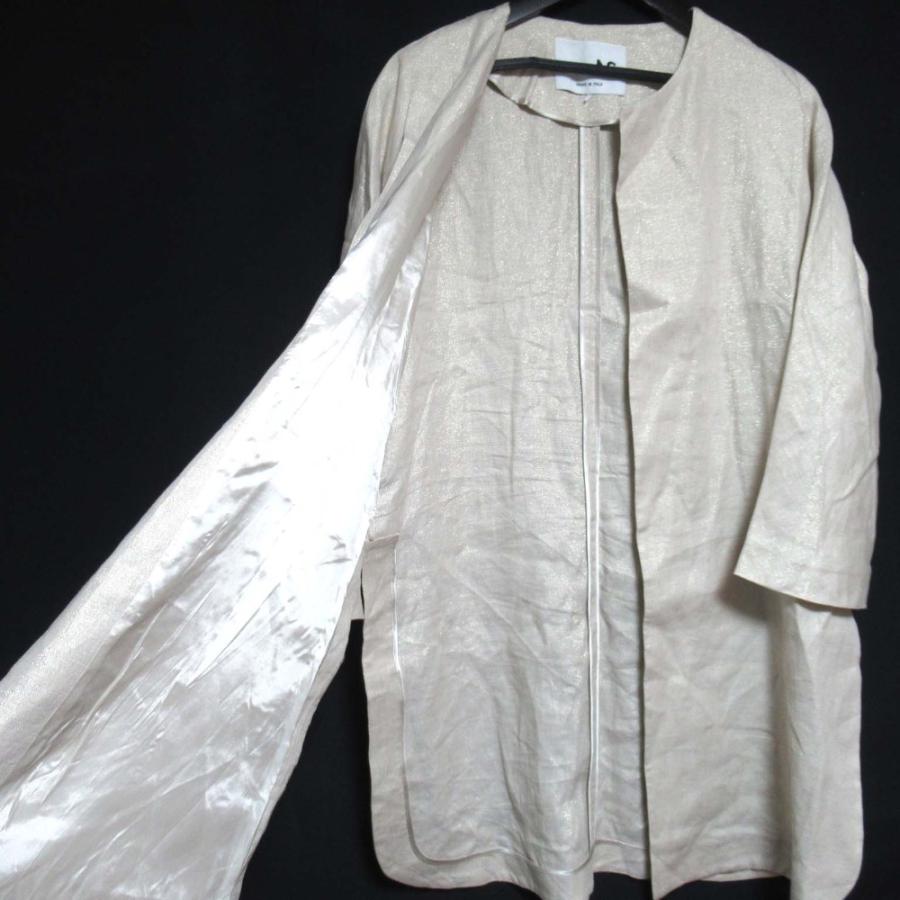 美品 24SS manzoni24 マンゾーニ24 オープンフロント リネン ノーカラーコート 24PM434 I48サイズ ベージュ レディース 古着 中古 USED 美品 24SS manzoni24 マンゾーニ24 オープンフロント リネン