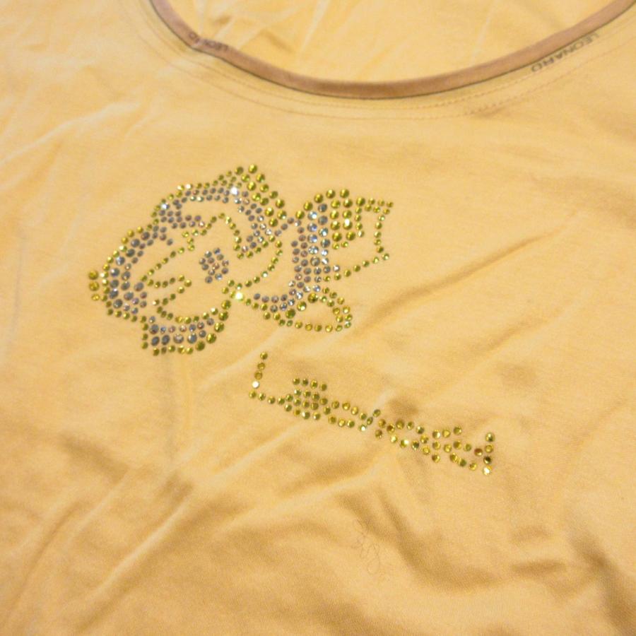美品 LEONARD レオナー 半袖 ラインストーン Tシャツ カットソー Lサイズ イエロー レディース 古着 中古 USED LEONARD（レオナール） 美品 レオナー 半袖 ラインストーン Tシャツ