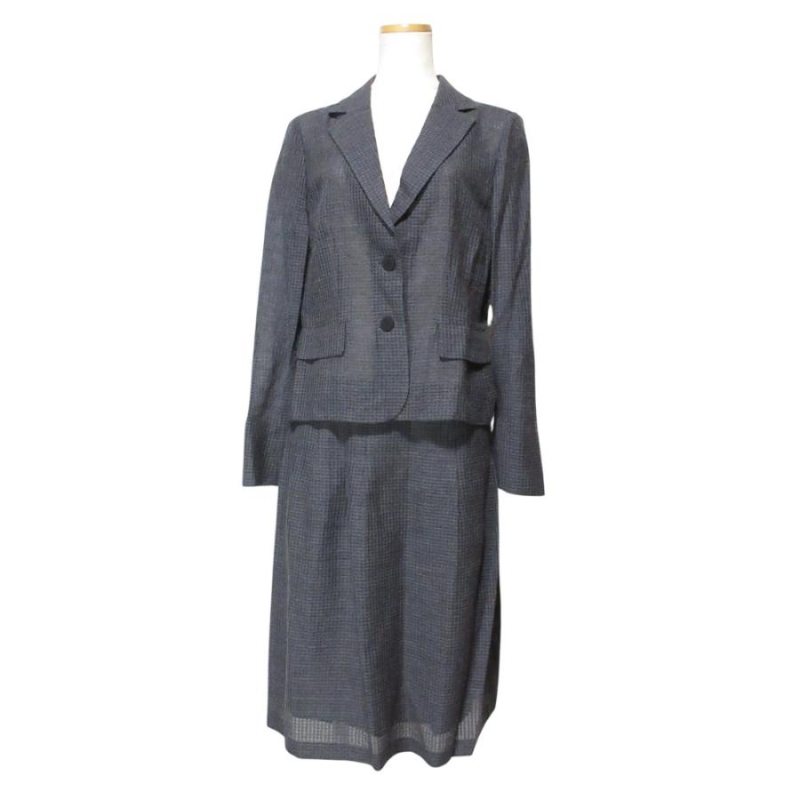 ランバンスポールキルティングフードジャケット，スカートセットアップ42サイズ LANVIN COLLECTION 良品 ランバンコレクション セットアップ スーツ