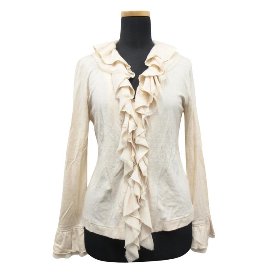 【インゲボルグ 】アイボリー フリル付き 長袖カーディガンM インゲボルグ 】アイボリー フリル付き 長袖カーディガンM