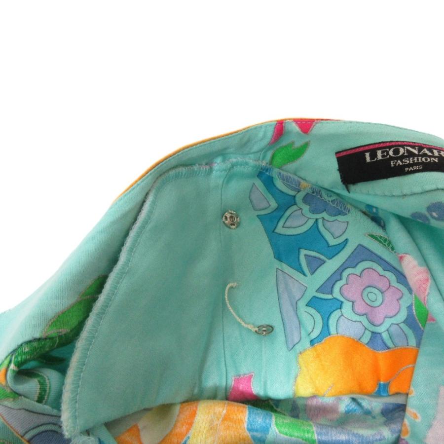 美品 LEONARD レオナール フラワープリント 半袖 カットソー サイズM ブルー系マルチカラー レディース 古着 中古 USED LEONARD（レオナール） 美品 フラワープリント 半袖 カットソー サイズ