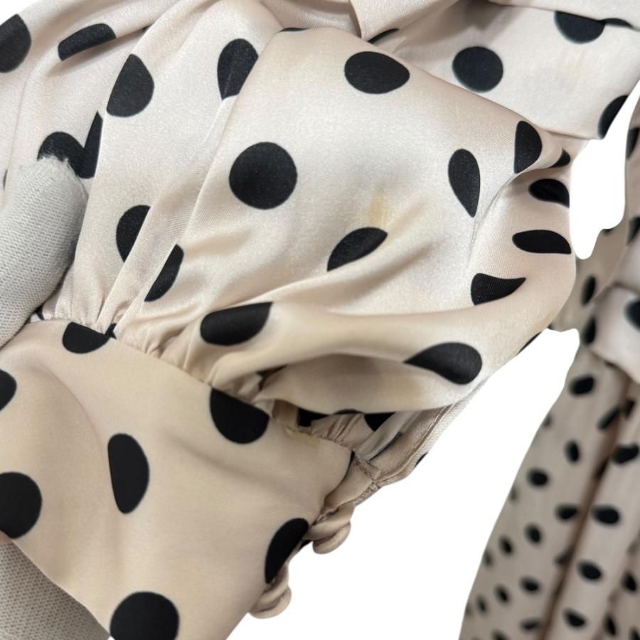 【美品】エステラケー　ドット柄長袖　ワンピース　ドレス　アイボリー Estella.K 美品 エステラケー ドット柄 長袖 プリント ロング丈 タック