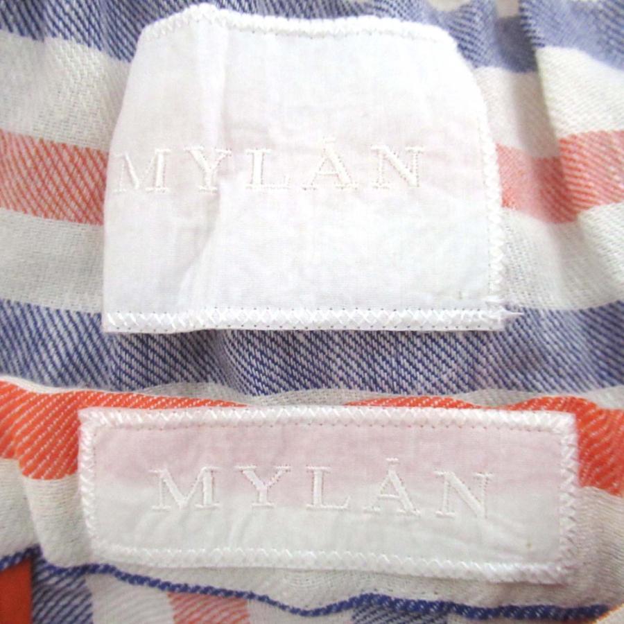 MYLAN 美品 マイラン リネン ストライプ柄 半袖 ブラウス+ロング 