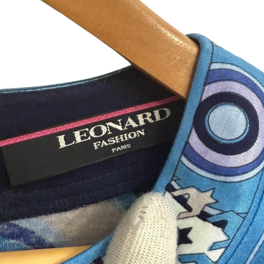 美品 LEONARD FASHION レオナールファッション サークルモチーフプリント 半袖 ブラウス L ネイビー×ブルー レディース 古着 中古 USED LEONARD FASHION 美品 レオナールファッション サークルモチーフ