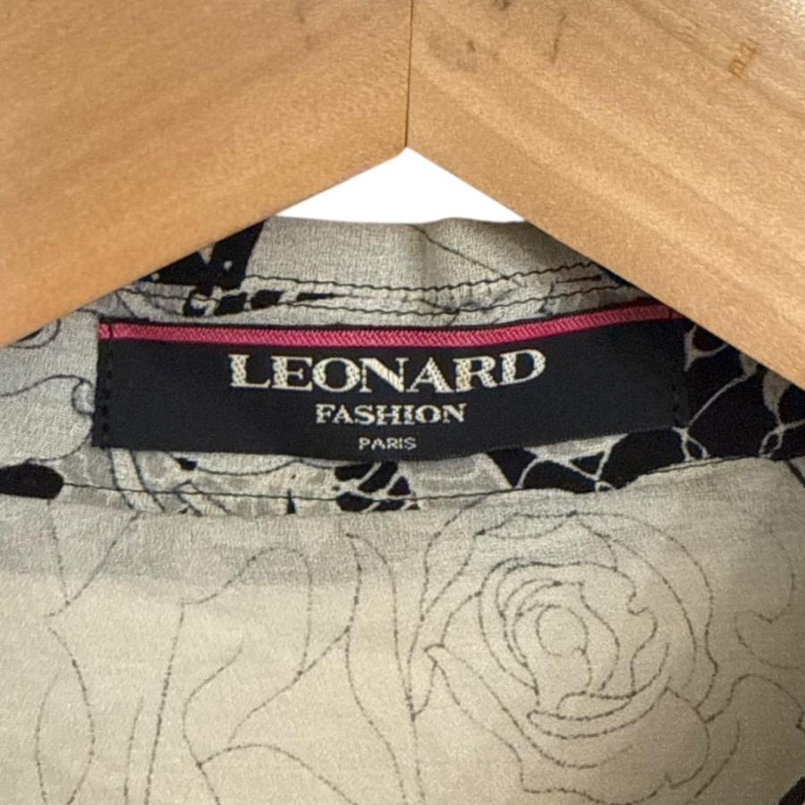 美品 LEONARD FASHION レオナールファッション フラワープリント シルク100％ 長袖 シアー チュニックブラウス 9R ブラック×ホワイト レディース 古着 中古 USED 美品 LEONARD FASHION レオナールファッション フラワープリント