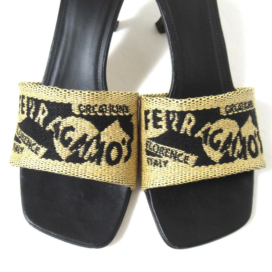 美品 24SS FERRAGAMO フェラガモ ラフィア ジャガード ミュール