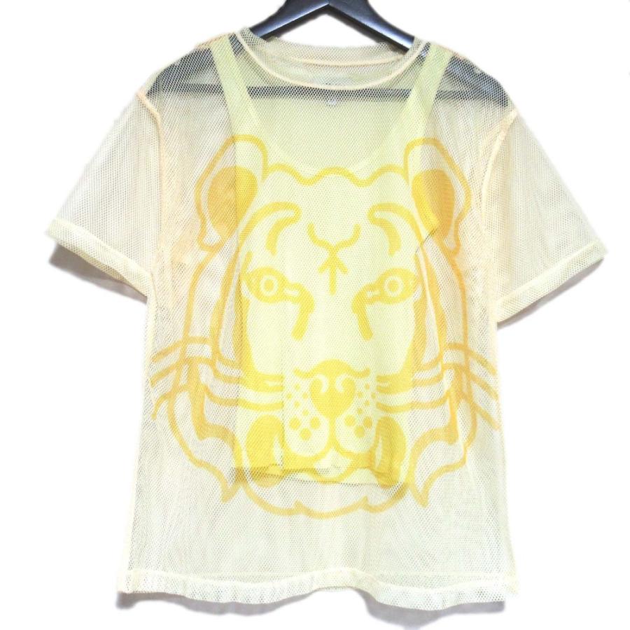 美品 KENZO ケンゾー タイガープリント レイヤードデザイン メッシュ 半袖 Tシャツ XSサイズ イエロー レディース 古着 中古 USED KENZO（ケンゾー） 美品 タイガープリント レイヤードデザイン