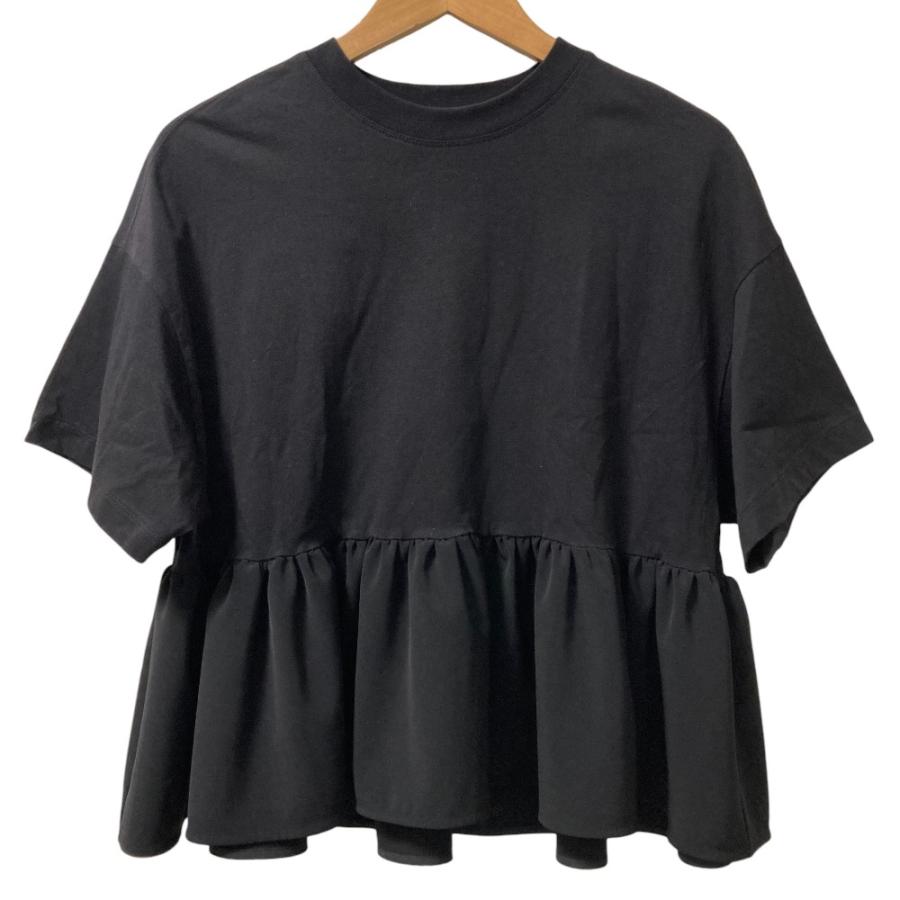 美品 yori ヨリ ヘムフリル ワイドTシャツ サイズF ブラック レディース 古着 中古 USED Yori 美品 ヨリ ヘムフリル ワイドTシャツ サイズF ブラック