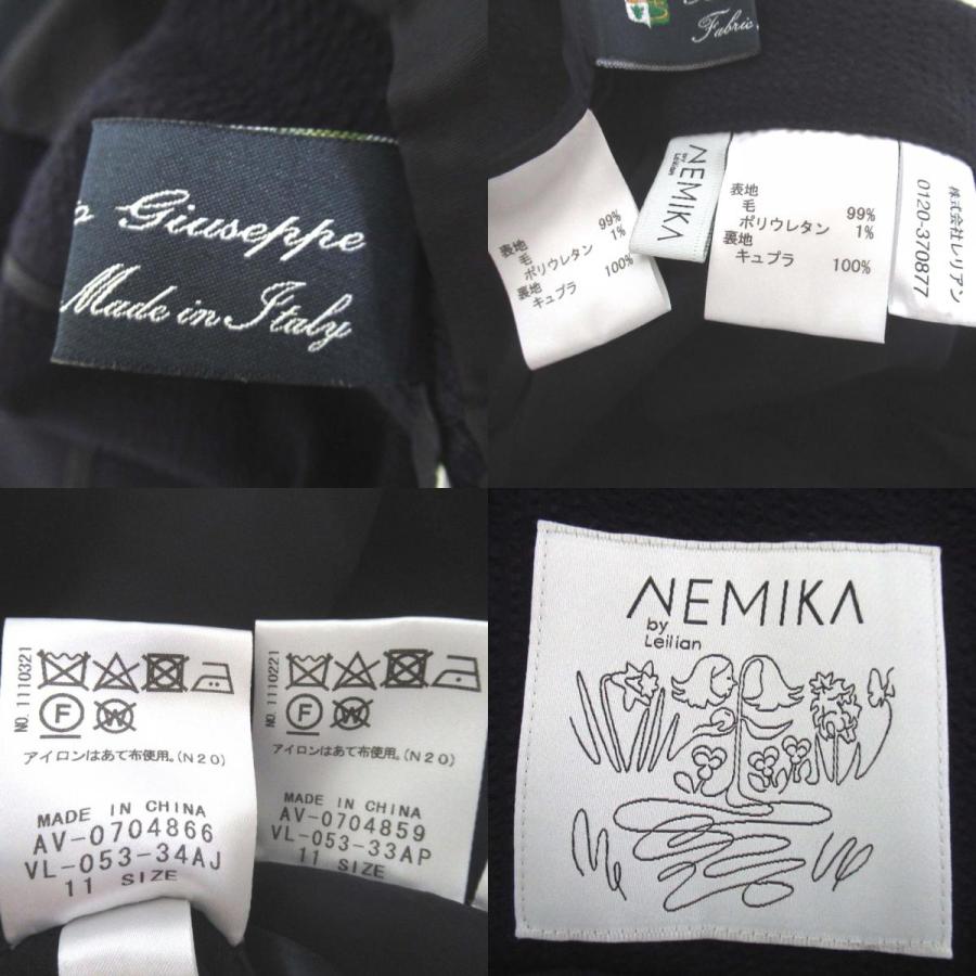 美品 NEMIKA by Leilian ネミカバイレリアン シアサッカー テーラードジャケット+スラックスパンツ スーツ セットアップ 11 ネイビー レディース 古着 中古 USED Leilian（レリアン） 美品 NEMIKA by Leilian ネミカバイレリアン シア