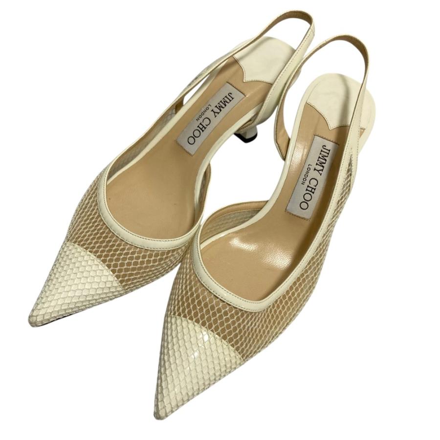 ジミーチュウ　美品！メッシュとレザーのスリングバックミュール JIMMY CHOO（ジミーチュウ） 良品 メッシュ スリングバックパンプス