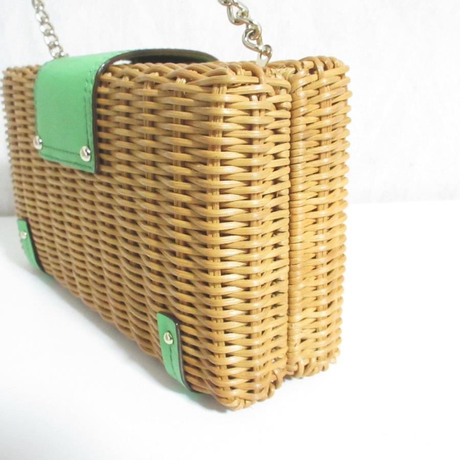 美品 kate spade new york ケイトスペード ターンロック チェーンショルダーバッグ カゴバッグ ベージュ×グリーン レディース 古着 中古 USED kate spade NEW YORK（ケイト・スペード ニューヨーク） 美品 ケイト
