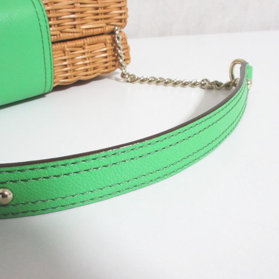 美品 kate spade new york ケイトスペード ターンロック チェーンショルダーバッグ カゴバッグ ベージュ×グリーン レディース 古着 中古 USED kate spade NEW YORK（ケイト・スペード ニューヨーク） 美品 ケイト