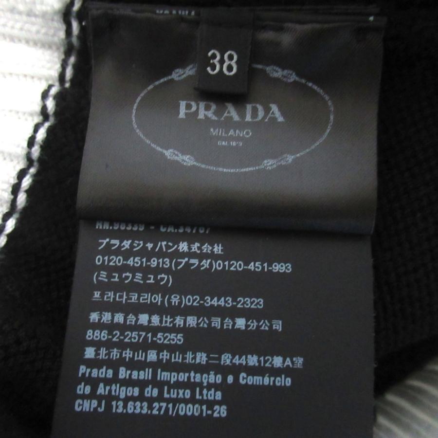 美品 PRADA プラダ ロゴ刺繍 バイカラー クロップド 半袖 ニット セーター P24I1R サイズ38 165/76A ブラック×ホワイト レディース 古着 中古の画像