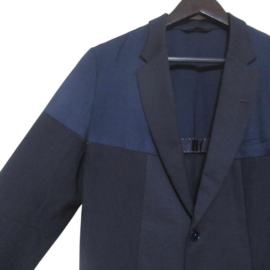 美品　ポールスミス　テーラードジャケット　総柄　二つボタン　青　茶　L Paul Smith（ポール・スミス） 美品 異素材 切り替え シングル