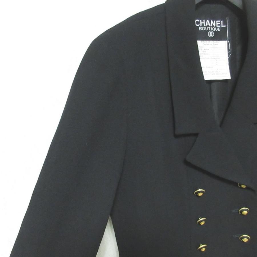 美品 93A CHANEL シャネル ヴィンテージ ココマークボタン ダブルブレスト ウールコート ロングジャケット P02132 38 ブラック レディース 古着 中古の画像