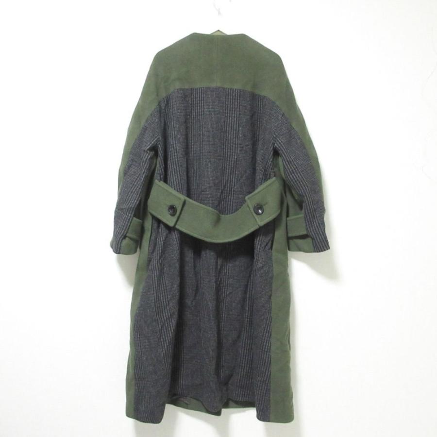 UNITED TOKYO - 美品 UNITED TOKYO ユナイテッドトウキョウ バックチェック ノーカラー フレア ロングコート 0 グレー×グリーン レディース 古着 中古 USED UNITED TOKYO（ユナイテッドトウキョウ） 美品 バックチェック ノー