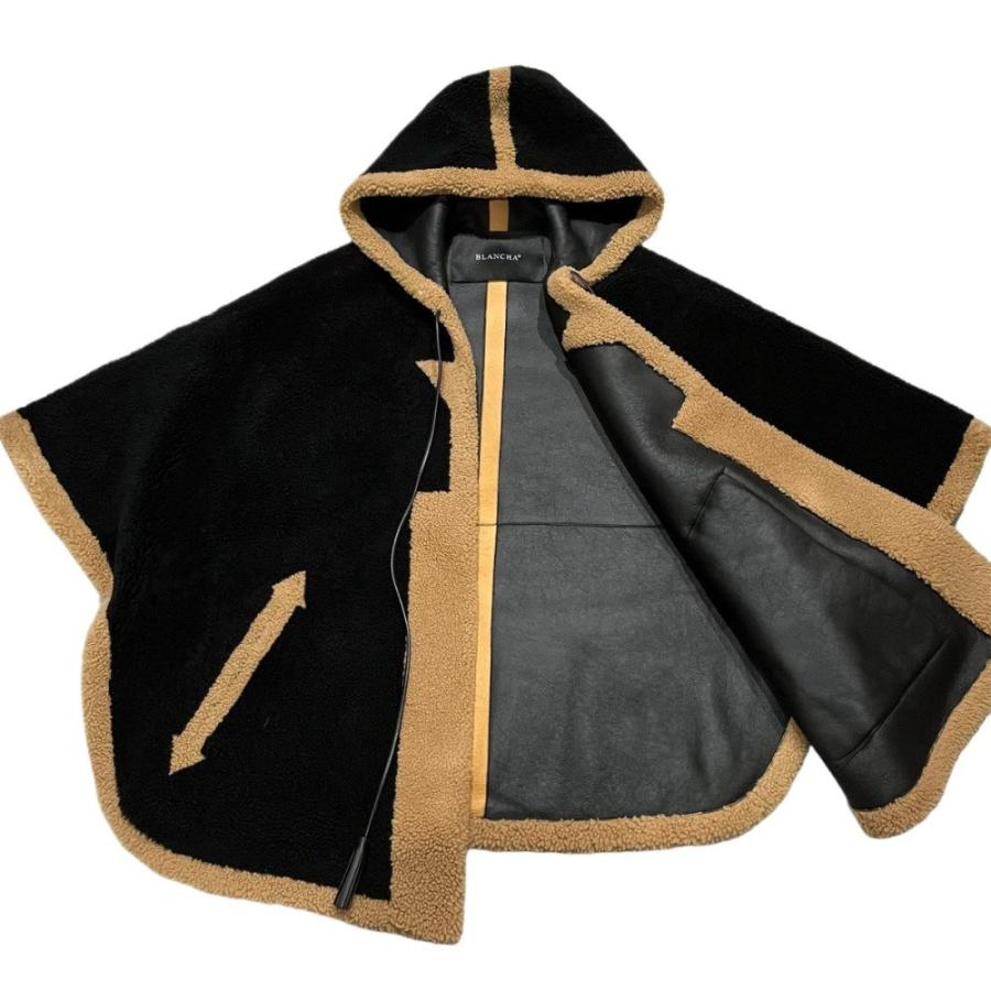 BLANCHA 美品 20AW BLANCHA ブランカ フーテッド ムートン ポンチョ